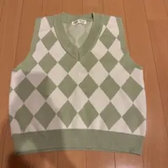 SHEIN アーガイル柄 ニットベスト グリーン