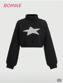 ROMWE スター柄 タートルネック クロップドニット ブラックSHEIN