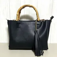 ✨極美品✨バンブーハンドル ハンドバッグ 黒 タッセル 高見え 上品