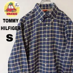 USA古着 TOMMYHILFIGER ネルシャツ　S ネイビーベージュチェック
