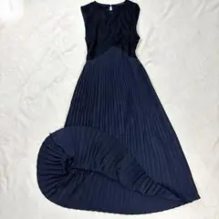 ZARA BASIC ロングワンピース レース プリーツ マキシ M ネイビー