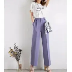 美品【GRL】グレイル　センタープレスストレートパンツ　細見え　美脚　紫　L