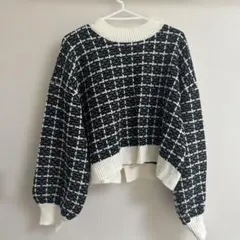 グレイル　ツイード編みバックスリットニットトップス