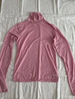 ピンク ハイネック 長袖トップス シアーシャツ