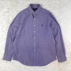 ポロラルフローレン ワイドカラーシャツ パープルチェック 紫 XL 刺繍ポニー