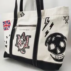 17598✨アレキサンダーマックイーン キャンバス　ロゴ スカル トートバッグ