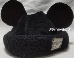ディズニー　ミッキー　ボアキャップ　黒　54cm　防寒　コーデュロイ　もこもこ