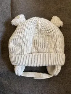 《美品》baby GAP ベビーニット帽 耳付き くま アイボリー 防寒 帽子