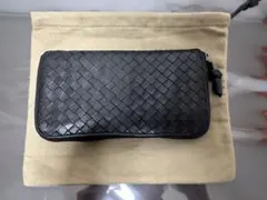 付属品付】ボッテガヴェネタ ラウンドファスナー/ラム革/黒/リボンプル