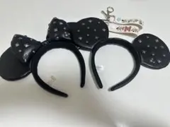 ディズニー　カチューシャ　ミッキー　ミニー　ブラック　レザー