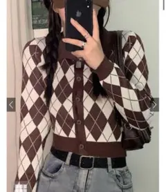 GRL 襟付きアーガイルニットトップス