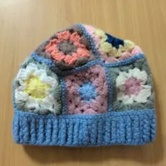 ニット帽　帽子　キッズ　子供用　モチーフ編み　毛糸