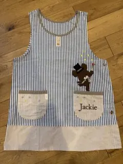 ストライプ柄エプロン クマの刺繍付き Jackie