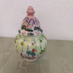 E-150　蓋付き壺　手描き　オンマン朝風　陶器　トルコ　Kütahya