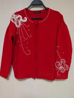 ビーズ刺繍 レッドカーディガン