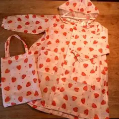 Mサイズ キッズフォーレ ベビー キッズレインコート いちご柄 トートバッグ付