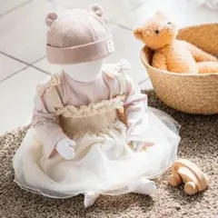 プティマイン　女の子ワンピース　ベビーワンピース　スタイ　プティマイン80