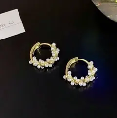小粒パール フープピアス｜華奢ゴールド 上品 韓国アクセ デート・お呼ばれにも
