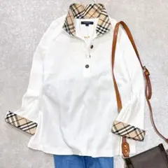 美品✨ バーバリーロンドン スキッパーポロシャツ ノバチェック 白 L