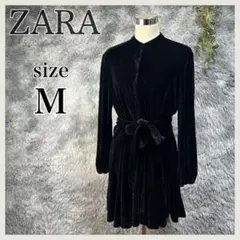 ZARA/ザラ/スタンドカラーベロアシャツミニワンピース/チュニック/光沢/長袖