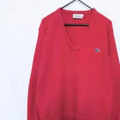 70s ヴィンテージニット IZODラコステ L 糸巻きタグ Vネック アクリル