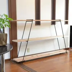 幅80cm☆ワイヤークロス 木製ラック☆食器棚☆木製シェルフ☆アイアン