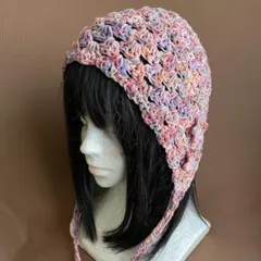 ハンドメイド　春夏用　ボンネット帽　バラクラバ