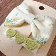 子供用　花柄リボンとハートのヘアピンセット　かわいい　ヘアアクセサリー　女の子