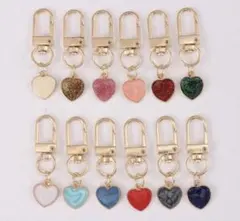 12個 大量 カラフル ハート チャーム キーチェーン まとめ売り ラメ パール