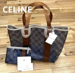 美品 CELINE パリマカダム ネイビー トートバッグ ポーチ、属品付き