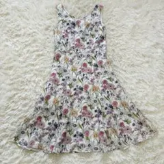 ローラアシュレイ　ロングワンピース　ノースリーブ　Sサイズ　花柄　リネン