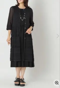 美品TO BE CHIC 七分袖 レース シアーカーディガン ブラック42のサムネイル