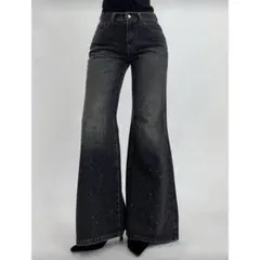 フレアデニムパンツ ラインストーン