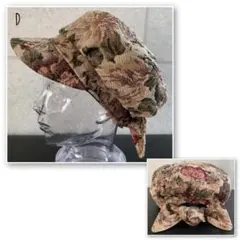 送料込 新品 ゴブラン 織り キャスケット フラワー 花 リボン レトロ be