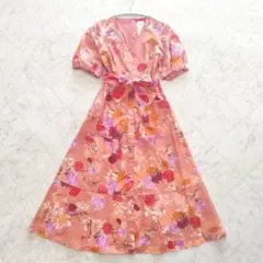 美品✨ローレンラルフローレン ボウタイ花柄ワンピース ピンク フレア