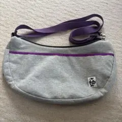 チャムス　ボディバッグ グレー 紫ストラップ