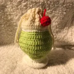 クリームソーダ　メロンソーダ　ポーチ　小物入れ　巾着　編み物　かぎ針編み