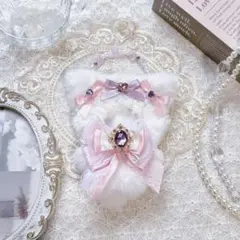 10㎝　ぬい服　白猫　白×ピンク・薄紫