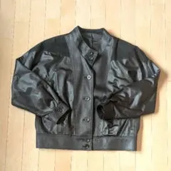 90’s Vintage レザー調ジャケット 肩パッド 日本製 黒 9AR