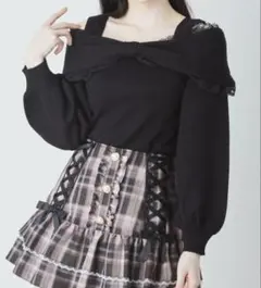 Ank Ronge リボンオフショルニットTOPS 黒