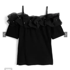 GRL ビジューオーガンジーフリルオフショルダーリブトップス ks077