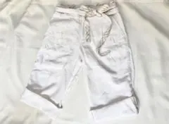 【廃番品】バーバリーブルーレーベル　麻100%ロールアップパンツ　ホワイト　M