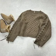 Ungrid アングリッド〔F〕スリーブレースアップケーブルニット定価12100