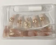 新品ピンク ゴールド装飾 ネイルチップ 10個入り