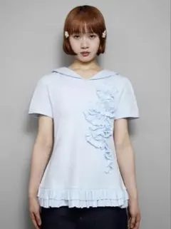 sailor collar cream T-shirt sax tie.me