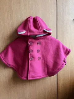 ピンク フリース ベビーポンチョ