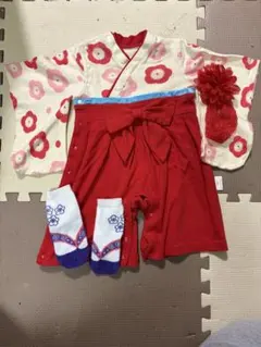 赤と白の花柄着物セット 95cmまで