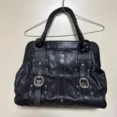 ブラックレザー バッグ スタッズ付き　オーダーメイド　黒革