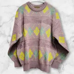 ニット　セーター　ダイヤモンドパターン オーバーサイズ　M