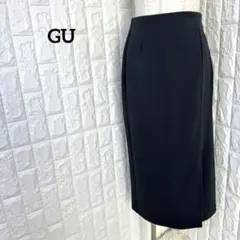 ジーユー カットソーナローミディスカート 前スリット ブラック 黒 洗える M